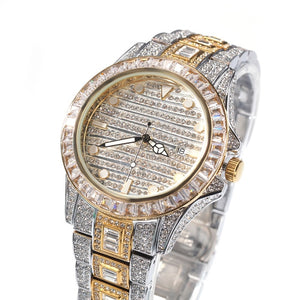 Hip Hop Full Iced Out Round Digital Stainless Watch Fashion Luxury Rhinestones Quartz Square Wristwatches Business Watch